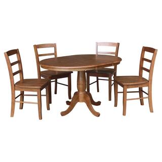 International Concepts 36 in. 5-Piece Bourbon Oak Round Extension Dining Table Set with 4-Side Chairs K42-36RXT-C2-4