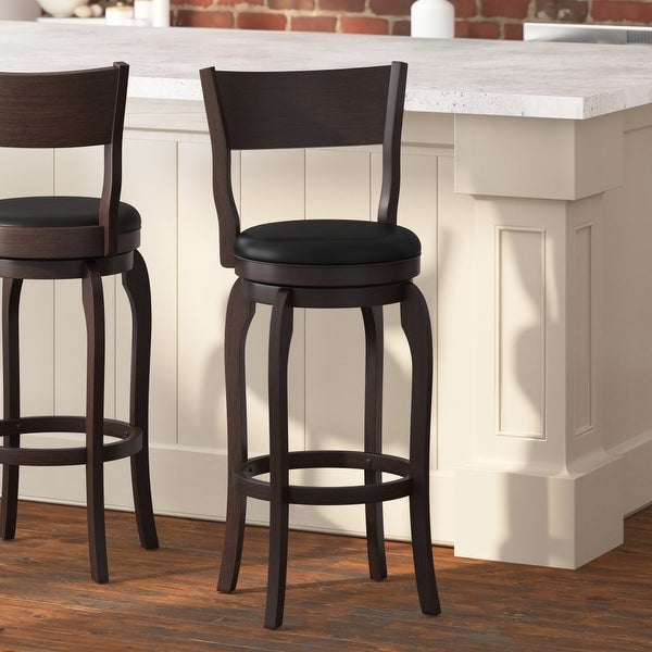 Classic Wooden Bar Stool with Bowed Frame and Upholstered Seat