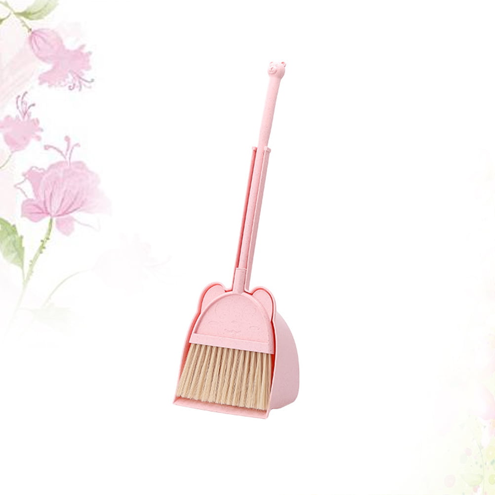 Detachable Children Broom Dustpan Set Bear Pattern Mini Education Kids Pretend Play Props Sweeping House Cleaning Toys (Pink)