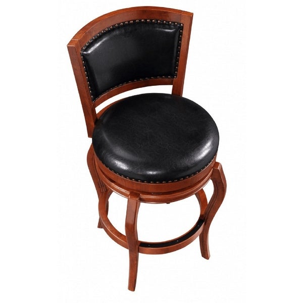 Rory 29 Inch Swivel Barstool， Solid Wood， Nailhead Trim