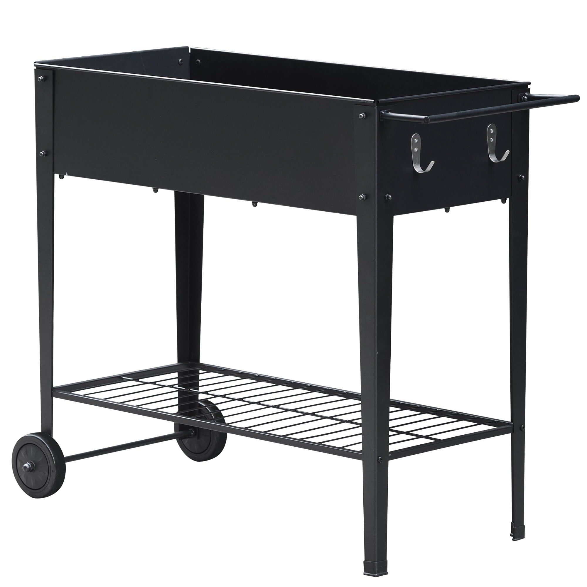 HomGarden Mobile Raised Garden Bed, Elevated Steel Planter Box W/ Storage Shelf & Handlebar