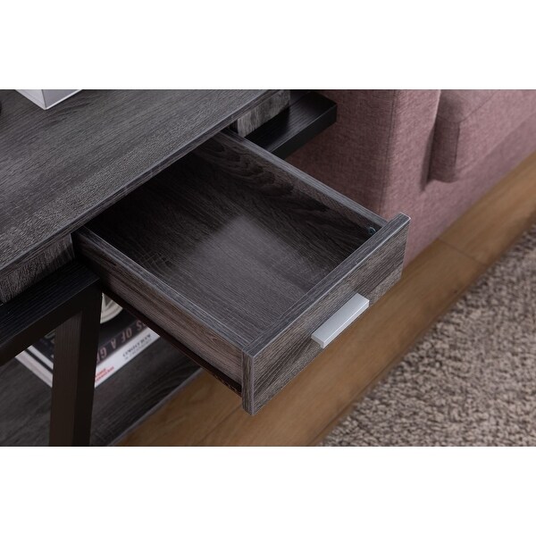 Q-Max Wooden End Table with Angled Leg Support and 1 Drawer， Black and Gray