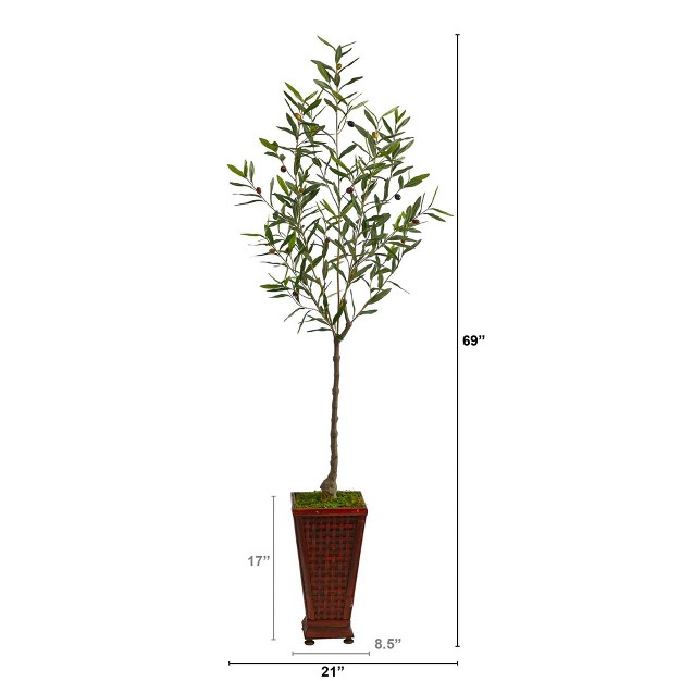 Nearly Natural 69-in Olive Artificial Tree In Decorative Planter