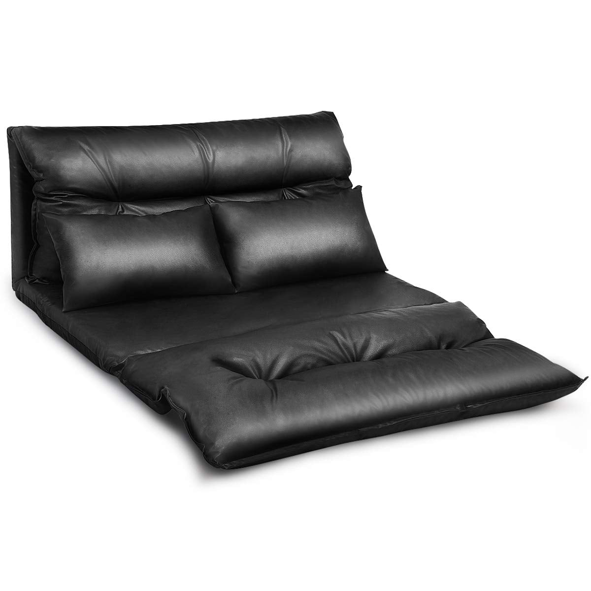 Giantex Floor Sofa PU Leather Leisure Bed Video Gaming Sofa with Two Pillows, Black