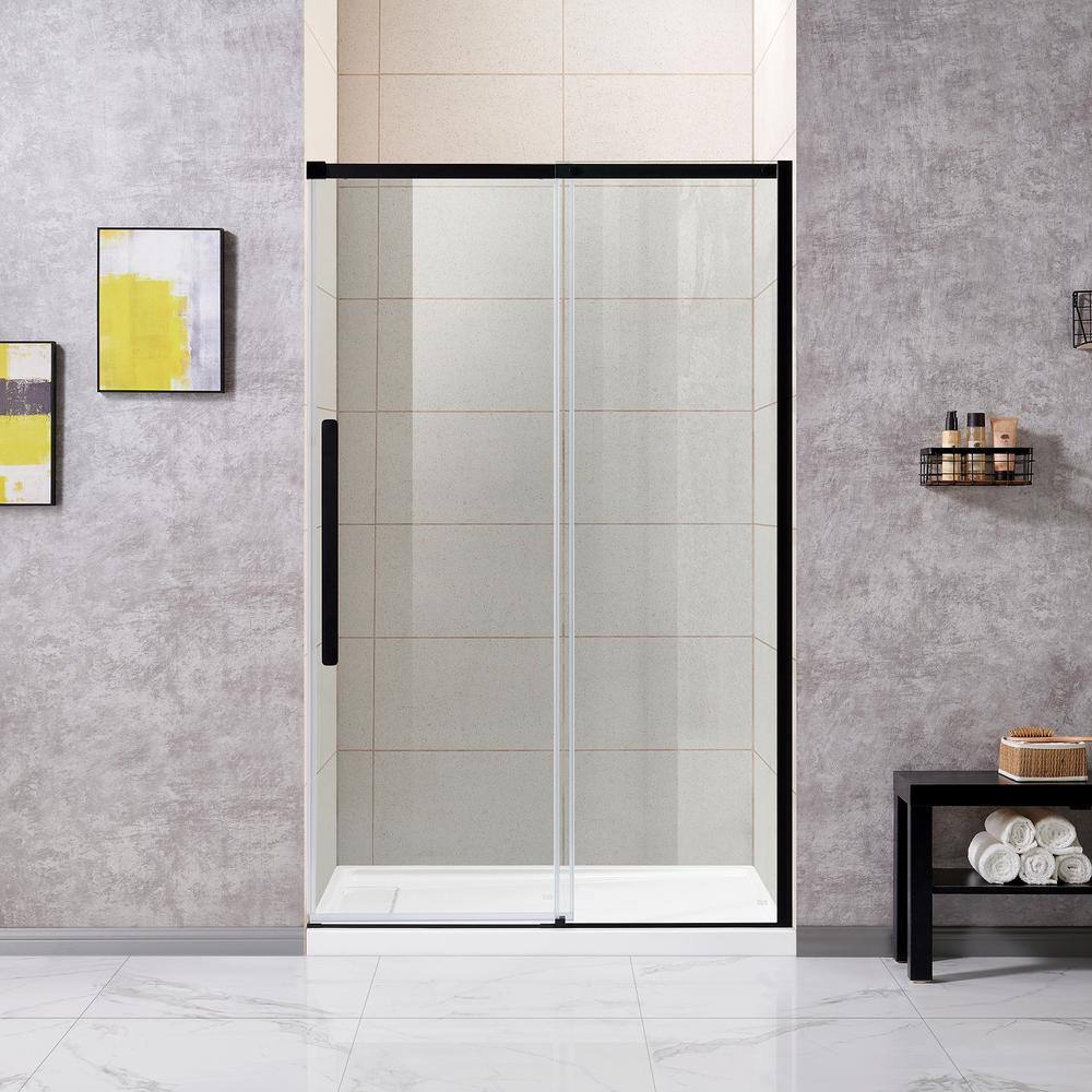 Glacier Bay Tidal 48 in. W x 78.74 in. H Sliding Semi Frameless Shower Door in Matte Black GBSH153