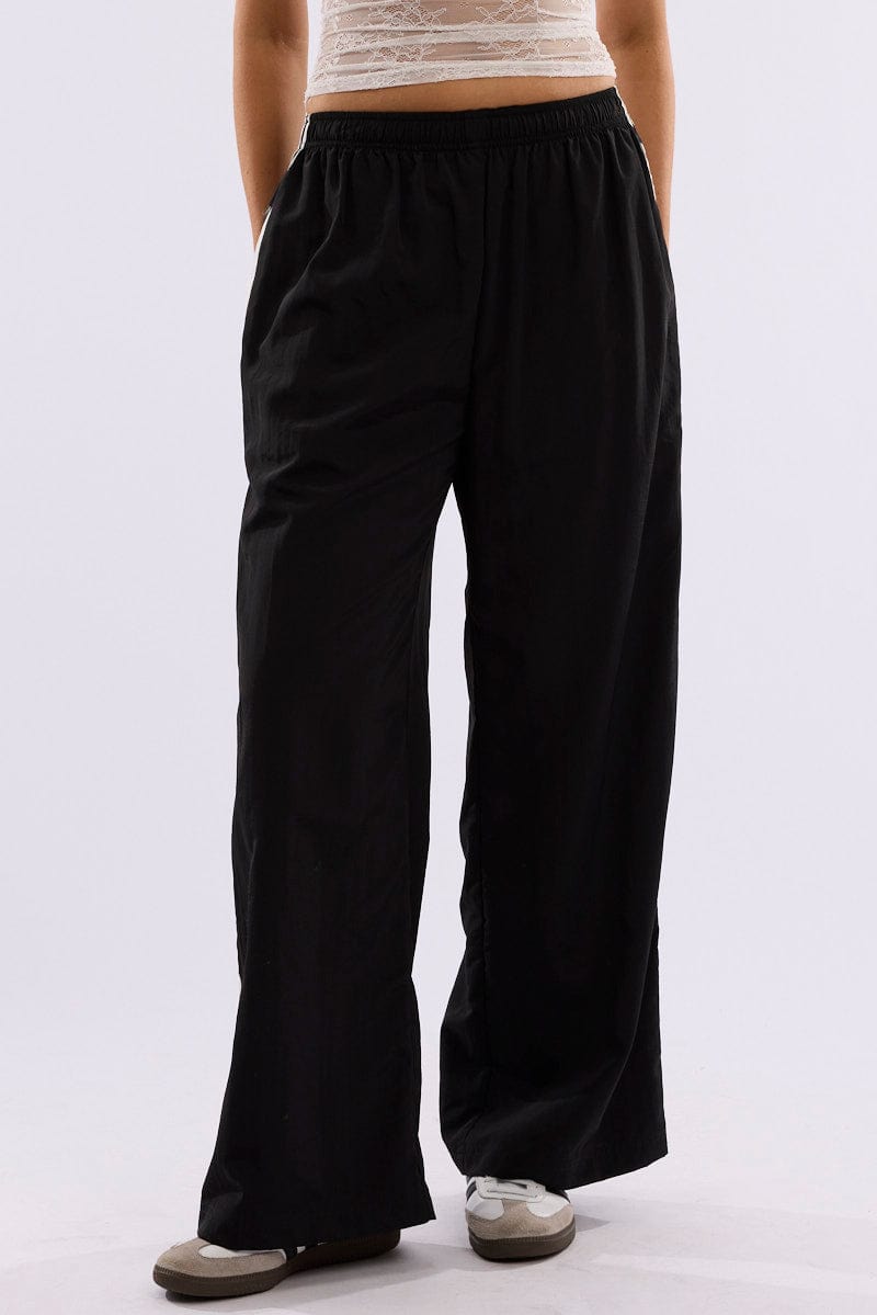 Black Track Pants Side Stripe