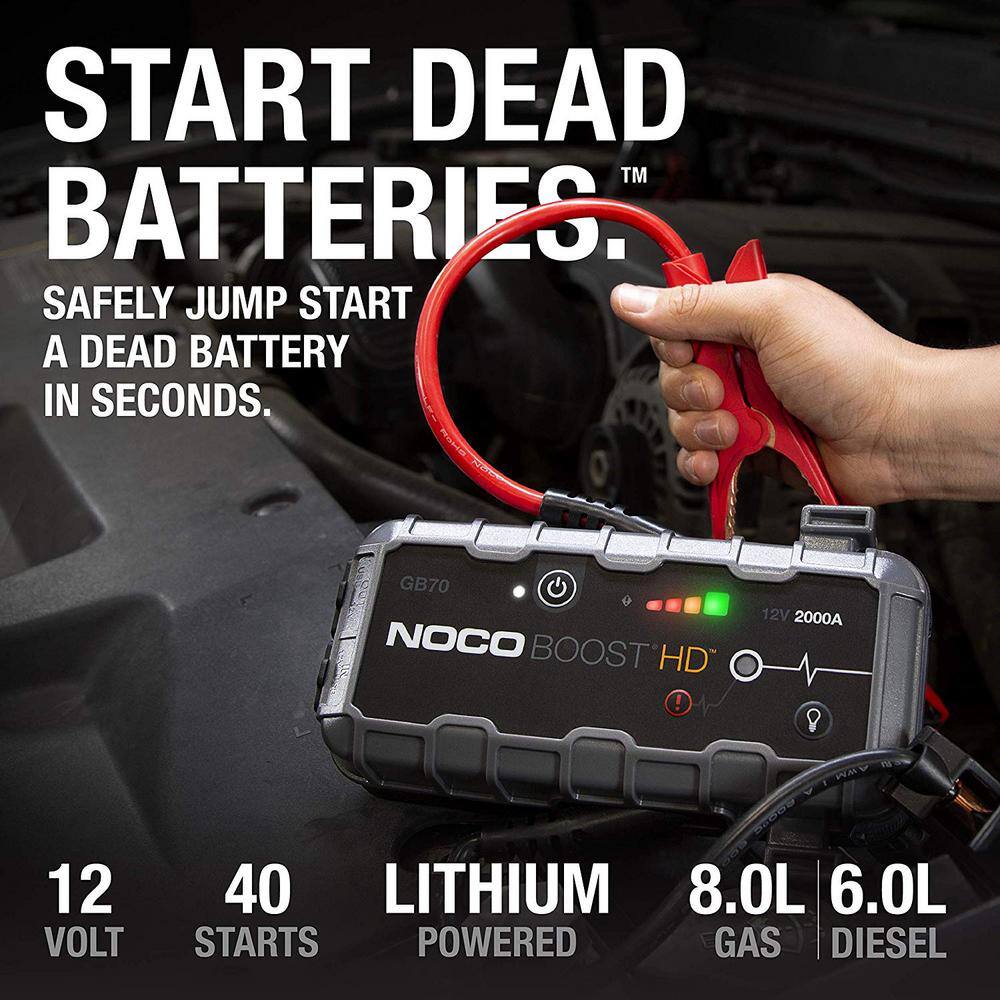 NOCO GB70 2000 Amp 12-Volt UltraSafe Lithium Jump Starter For Up To 8-Liter Gasoline And 6-Liter Diesel Engines GB70