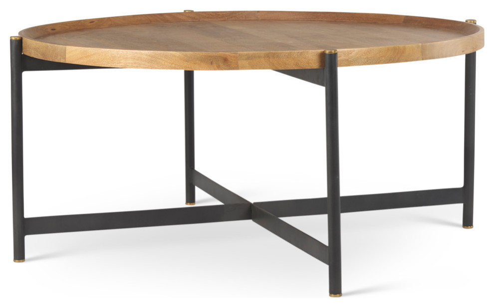 Marquisa (Large) Medium Brown Solid Wood w/ Black Iron Coffee Table   Industrial   Coffee Tables   by Mercana  Houzz