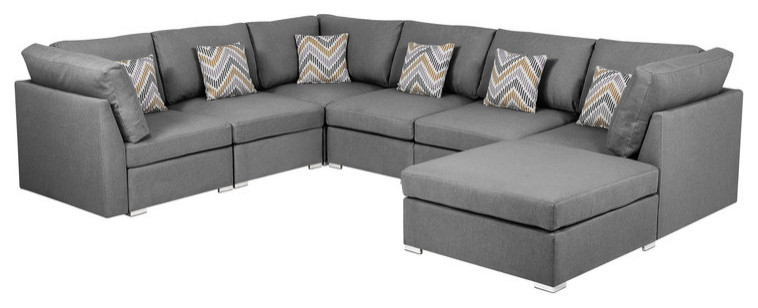 Amira Gray Fabric Reversible Modular Sectional Sofa with Ottoman and Pillows   Contemporary   Sectional Sofas   by PARMA HOME  Houzz