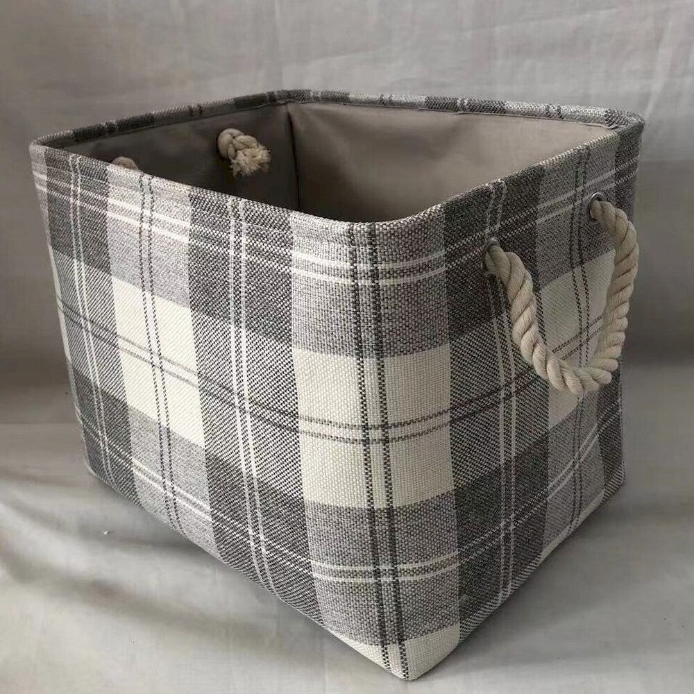 Cream And Gray Pattern With Rope Handles Basket