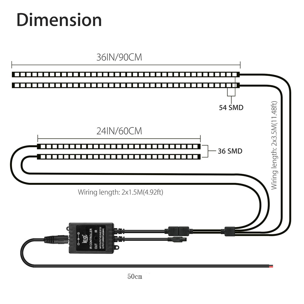 Oture 8 Color RGB LED Strip Under Car Tube Underglow Underbody System Exterior Neon Lights Kits