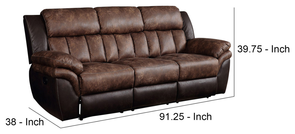 Benzara BM251086 Motion Sofa With Leatherette Upholstery  ampChannel Tufts  Brown   Contemporary   Sofas   by Uber Bazaar  Houzz