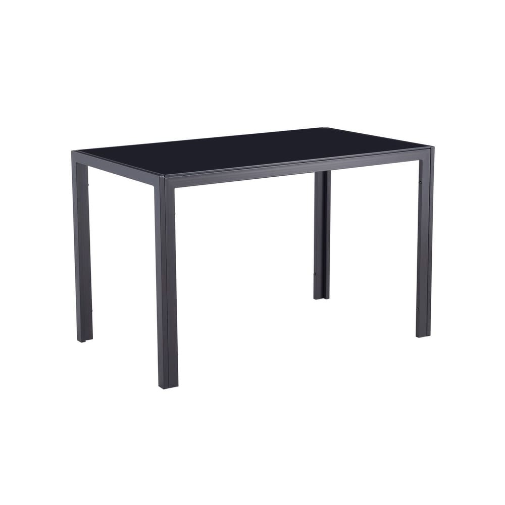 Rectangular Dining Table Simple Black Metal Tempered Glass Kitchen