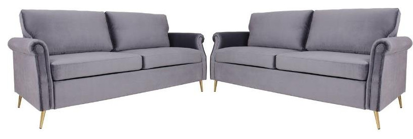 Home Square 2 Piece Velvet Living Room Sofa Set in Gray   Midcentury   Sofas   by Homesquare  Houzz