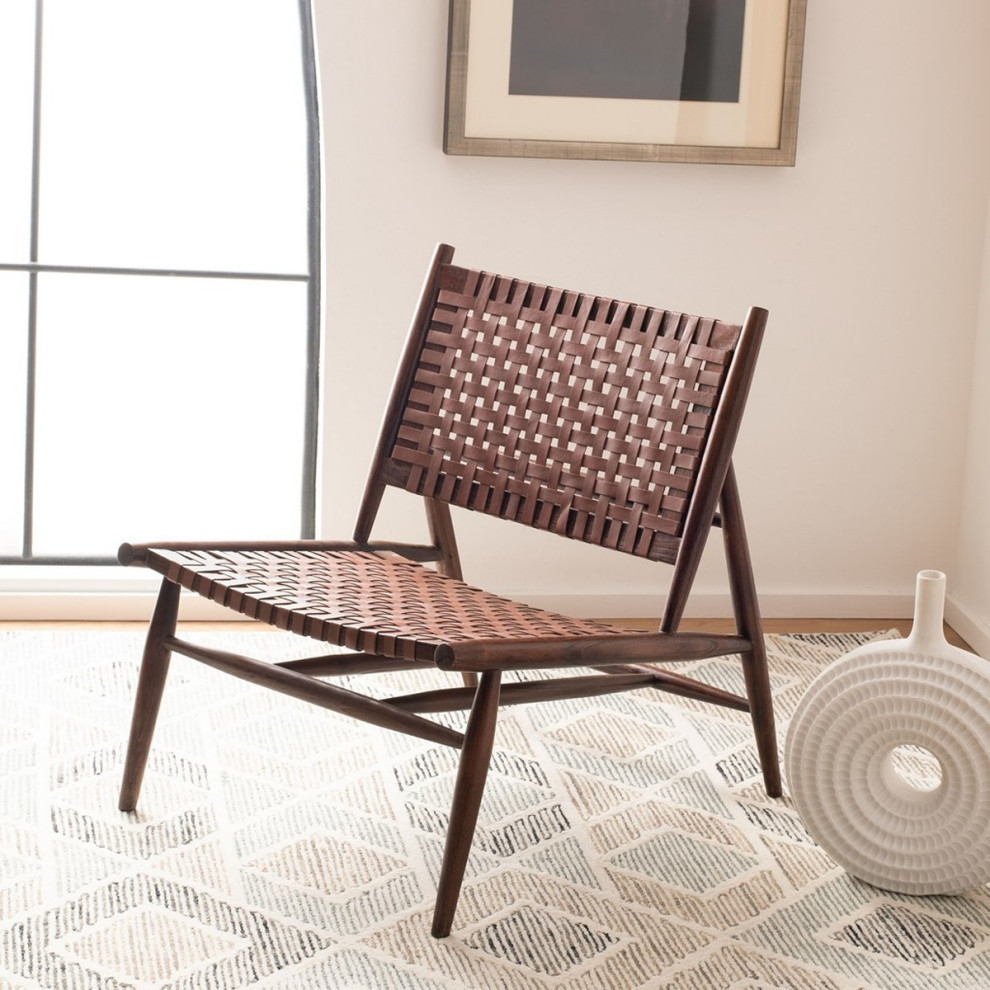 Leil Leather Woven Arm Chair  Brown/Cognac   Midcentury   Armchairs And Accent Chairs   by Rustic Home Furniture Deco  Houzz