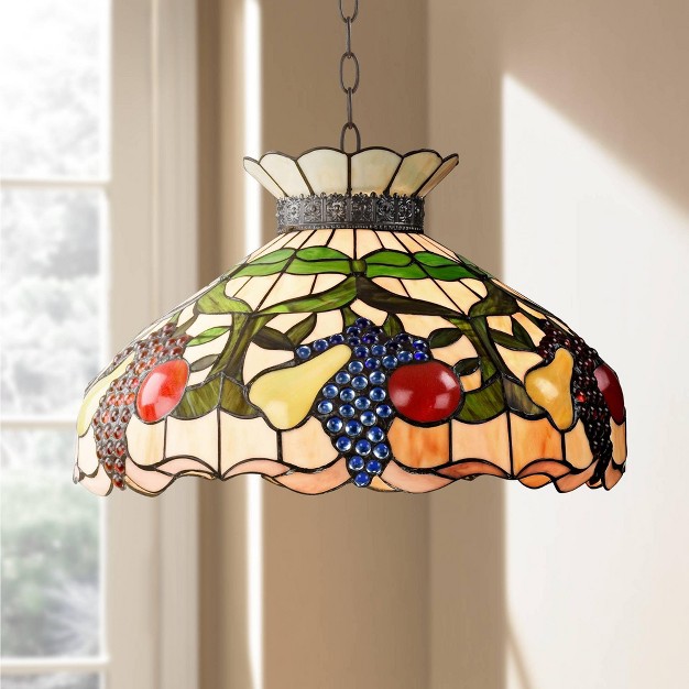 Wide Mission Ripe Fruit Stained Glass Shade 3 light Fixture For Dining Room Foyer Kitchen Island