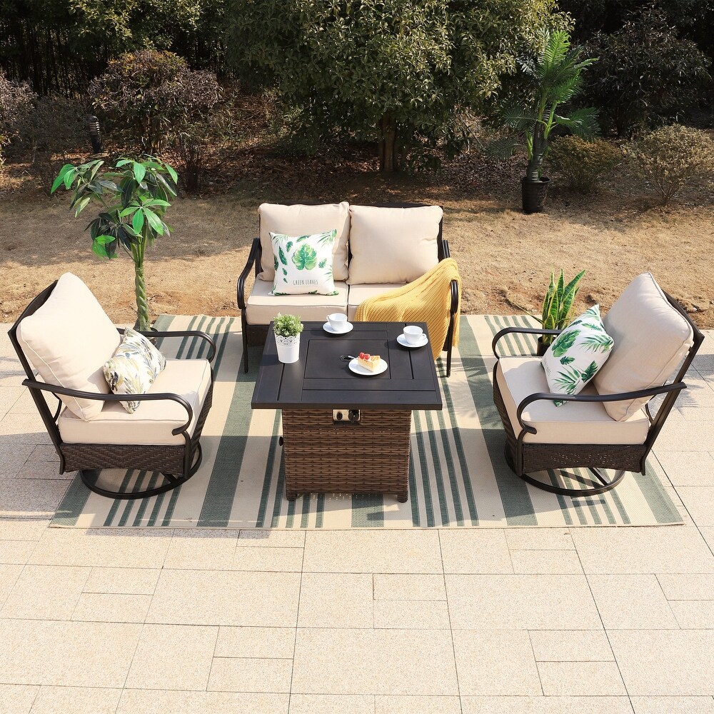 Wicker Patio Conversation Set with Gas Fire Pit Table