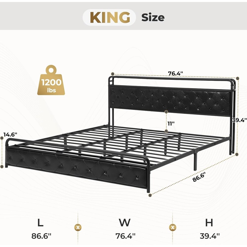 King Size Bed Frame with Built in LED Light Headboard