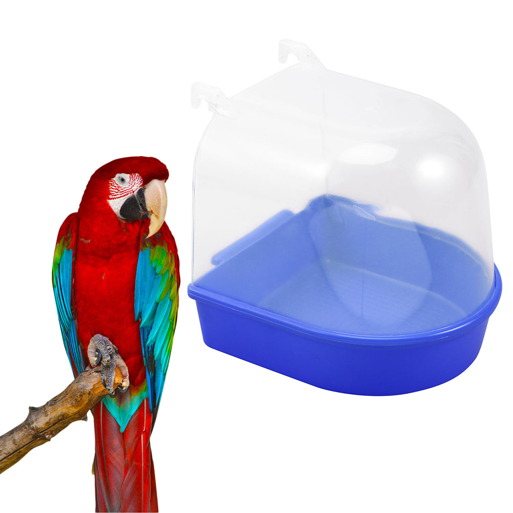 HEMOTON Caged Bird Bath Multi Cage Bird Bath Covered for Small Brids Canary Budgies Parrot (Blue)