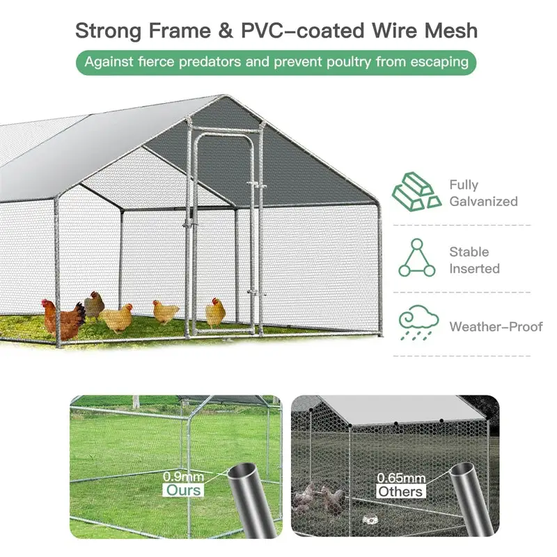 10' x 13‘ Large Metal Chicken Coop Run Walk-in Poultry Cage Hen Run House Shade Cage for Outdoor Backyard Farm