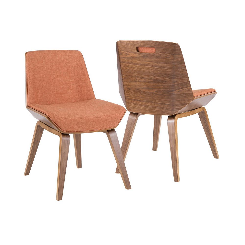 29.75 Brown Walnut and Orange Fabric Corazza Mid-Century Modern Dining Chair