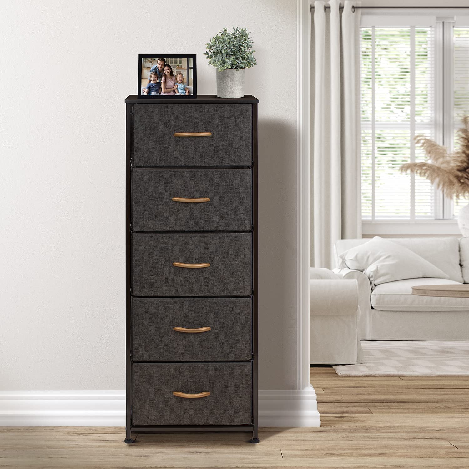 Sorbus Dresser Storage Tower, Organizer for Closet, Tall Dresser for Bedroom, Chest Drawer for Clothes, home office, Living Room, College Dorm, Steel Frame, Wood Top, Fabric, 5 Drawers