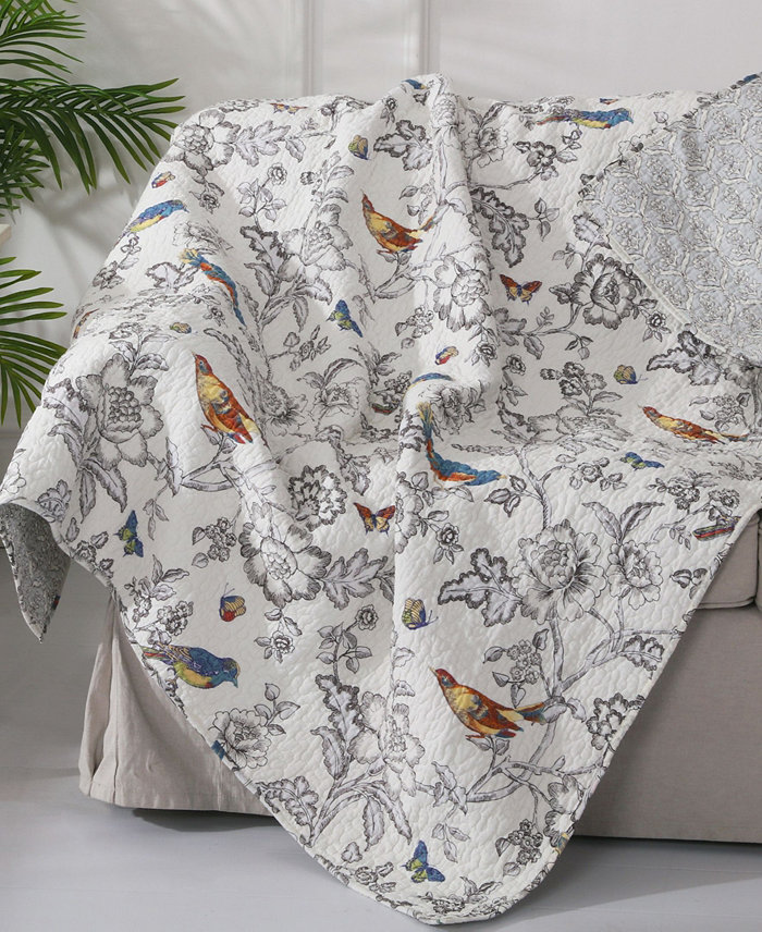 Levtex Mockingbird Toile Reversible Quilted Throw， 50