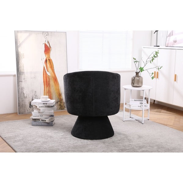 Round Barrel Swivel Chairs in Performance Fabric with Small Pillow， Linen Accent Chair Swivel Armchair for Living Room Bedroom