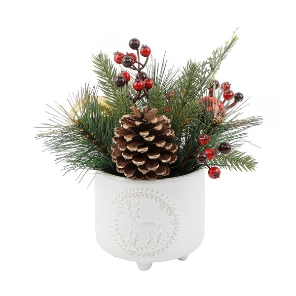 Xmas Mix in Deer Wreath Ceramic Footed Pot