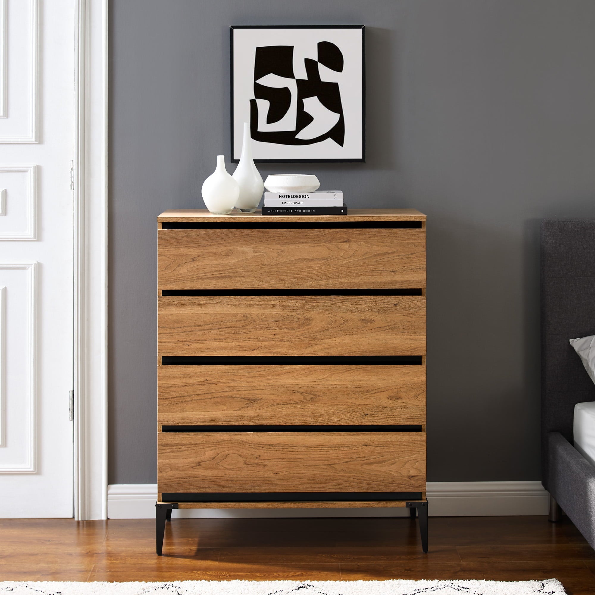 Manor Park Urban Industrial 4 Drawer Vertical Dresser, English Oak