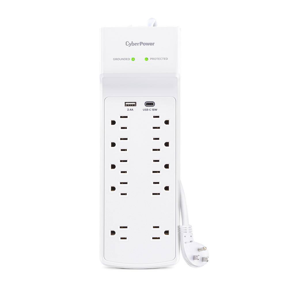 CyberPower 10-Outlet Surge Protector with USB and 4 ft. cord White P1004UC