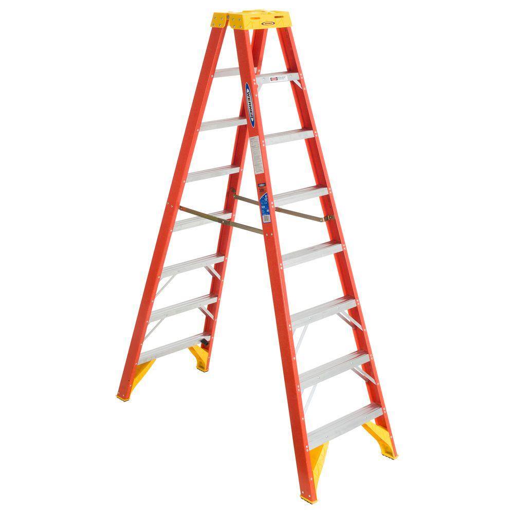 Werner 8 ft. Fiberglass Twin Step Ladder with 300 lb. Load Capacity Type IA Duty Rating T6208