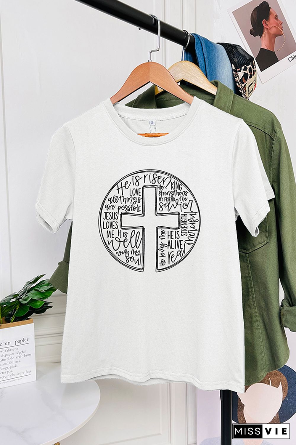 Cross With Words Easter Christian Short Sleeve Graphic Tee Wholesale