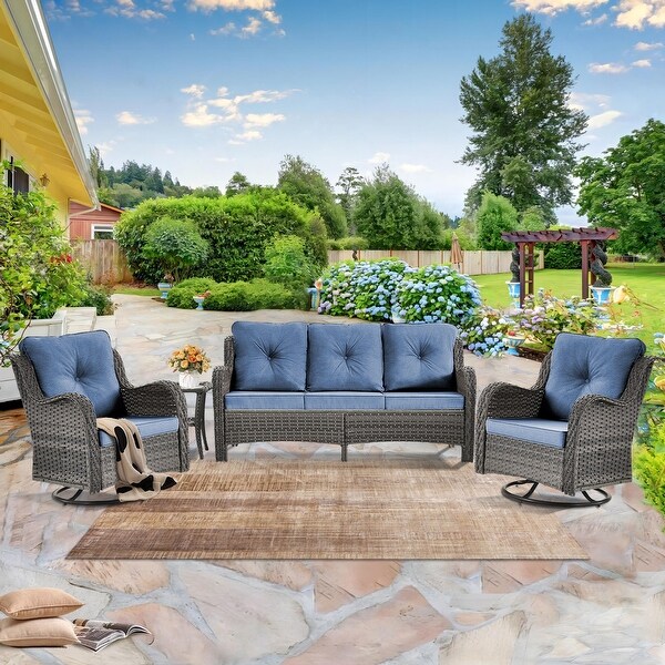 5 Seat Wicker Patio Furniture Conversation Setting with High Back Swivel Rocking Chairs，Cushions Included 🎃