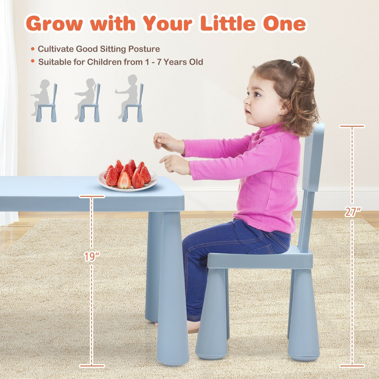 Costzon Kids Table and Chair Set, 3-Piece Set Toddler Furniture for Reading, Drawing