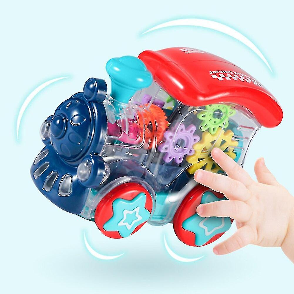 Miman Electric Transparent Body Train Rotating Mechanical Gear Vehicle With Light Music Luminous Flashing Train Toy Gifts For Kids