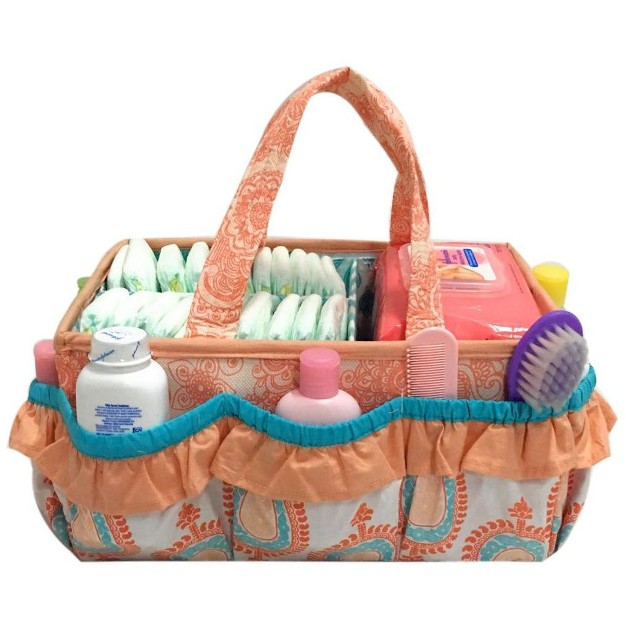 Bacati Paisley Aqua coral Storage Caddy