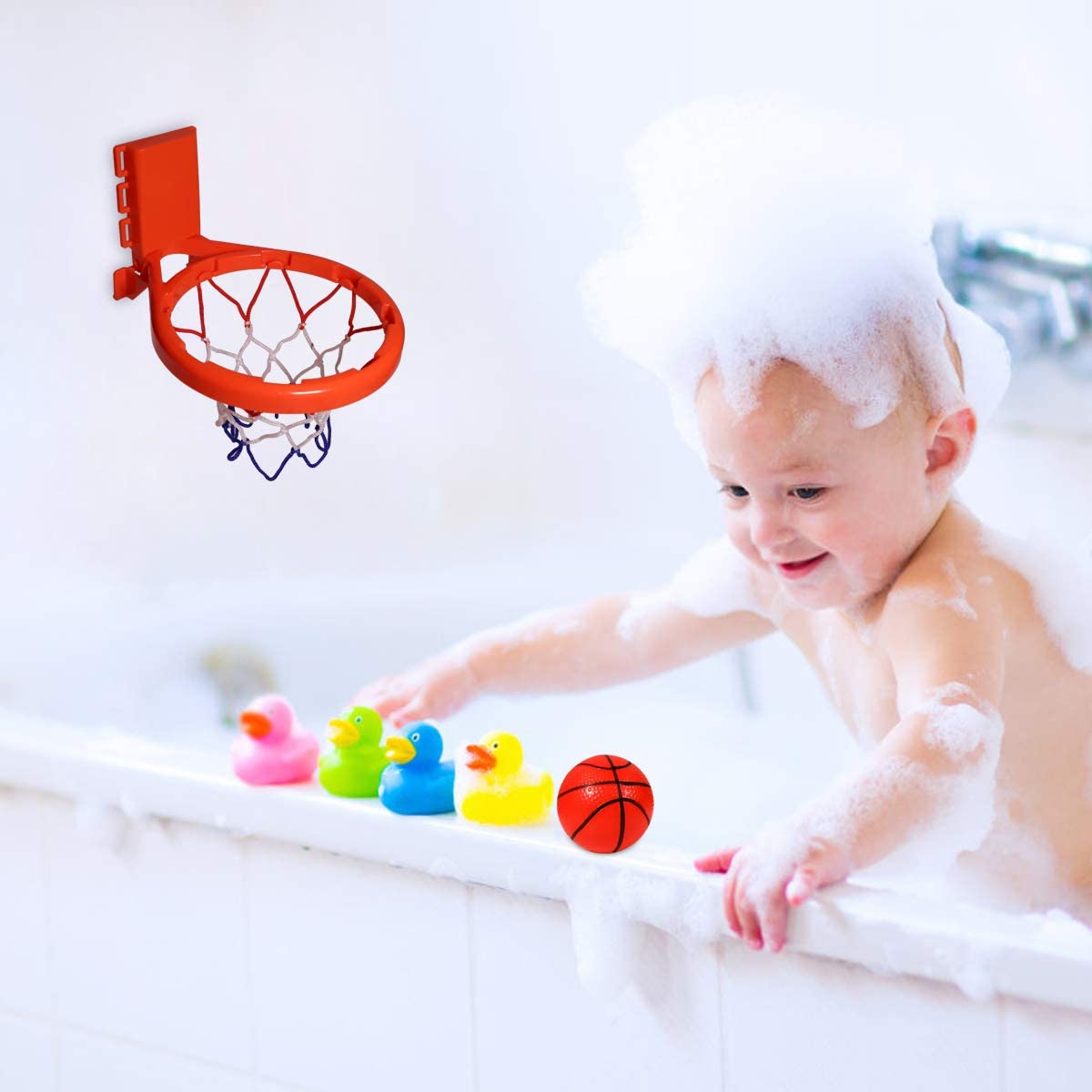 Cyfie Bathtub Basketball Hoop and Balls Set for Toddlers Boys Girls， Kids Toddlers Bath Toys Playset with 3 Soft Balls for Bathroom Home Office