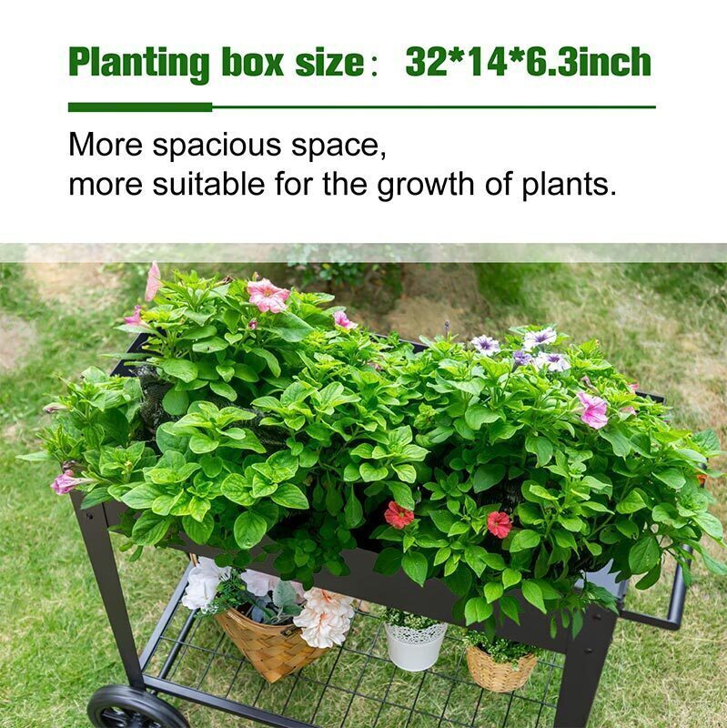 Multi-purpose Elevated Garden Bed on Wheels for Vegetables Flower Herb