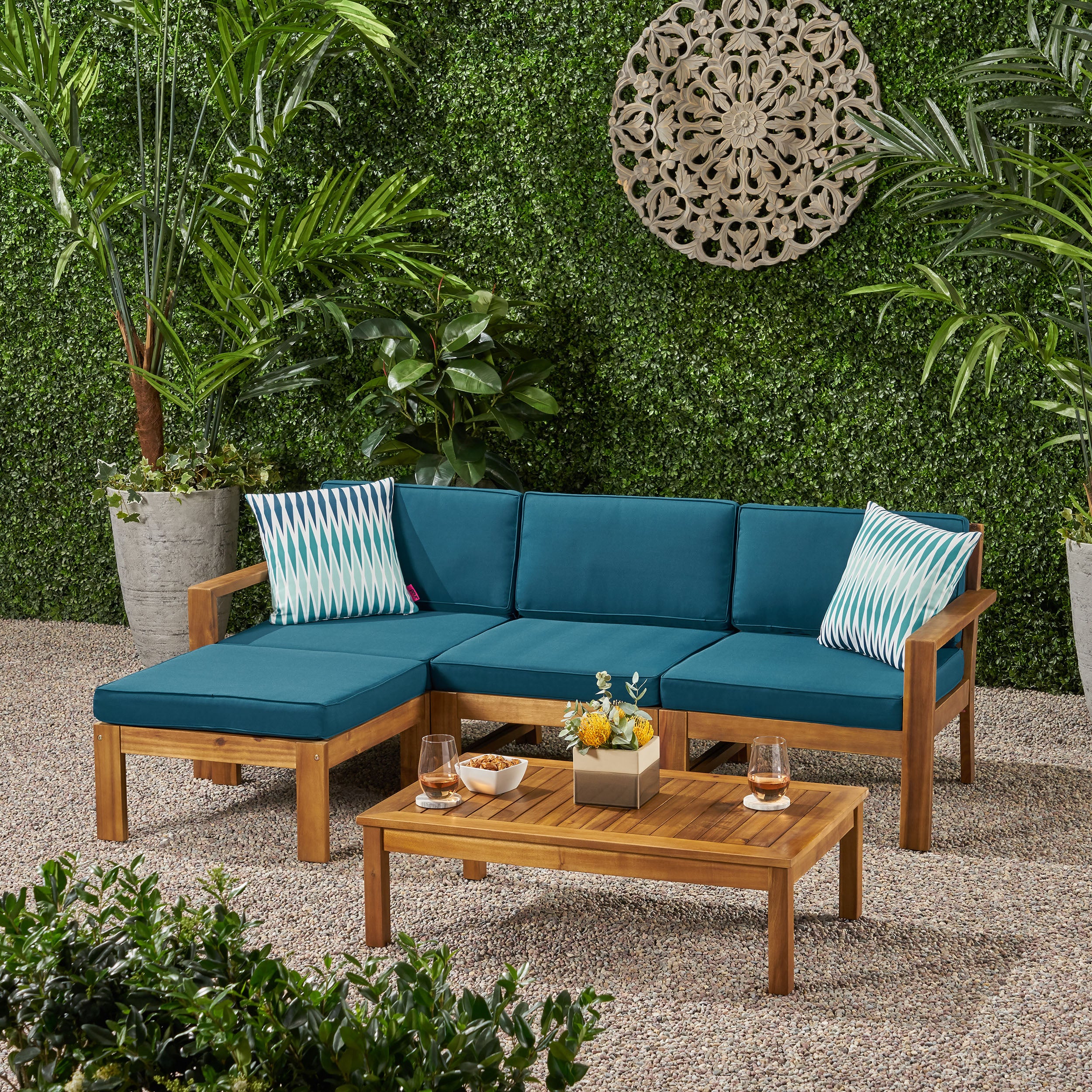 Makayla Ana Outdoor 3 Seater Acacia Wood Sofa Sectional with Cushions