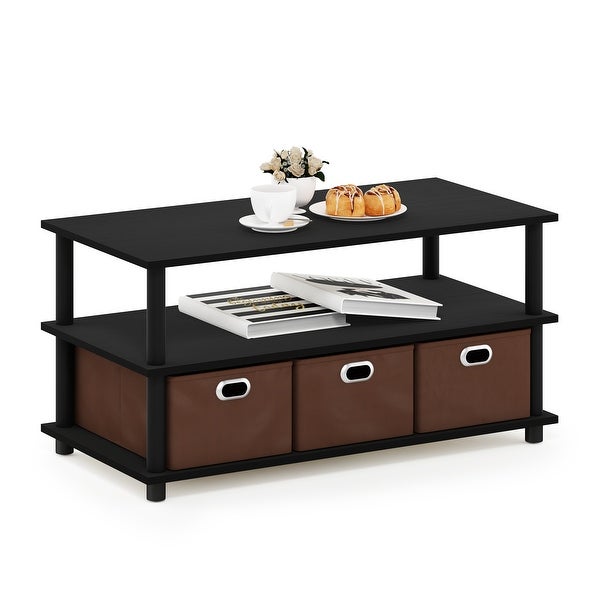 Furinno Frans Turn-N-Tube Coffee Table with Bin Drawers， French Oak Grey/Black/Black