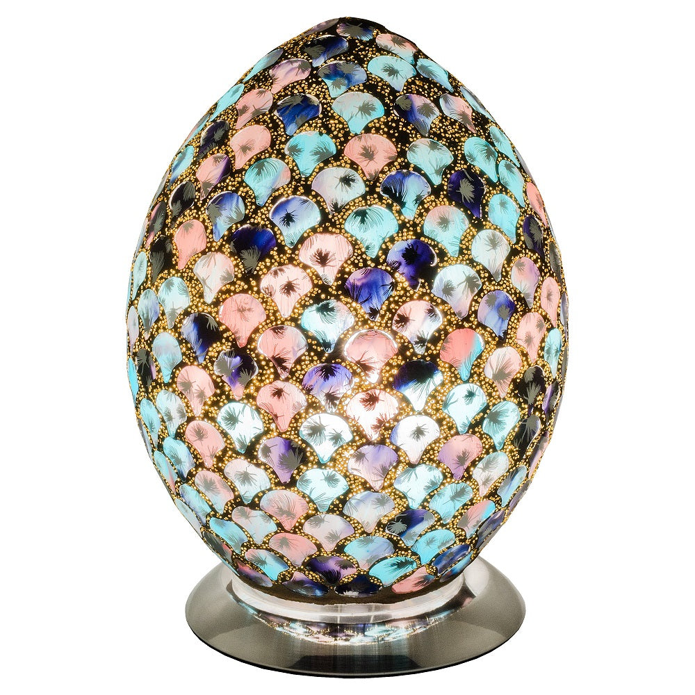 Febland LM74BP Blue & Pink Mosaic Glass Vintage Egg Table Lamp 30cm