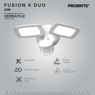 PROBRITE 200-Watt Equivalent White Outdoor Integrated LED Flood Light Twin Head Motion-Activated Flood Light 3000 Lumens FSXD30-MS-4K-WH