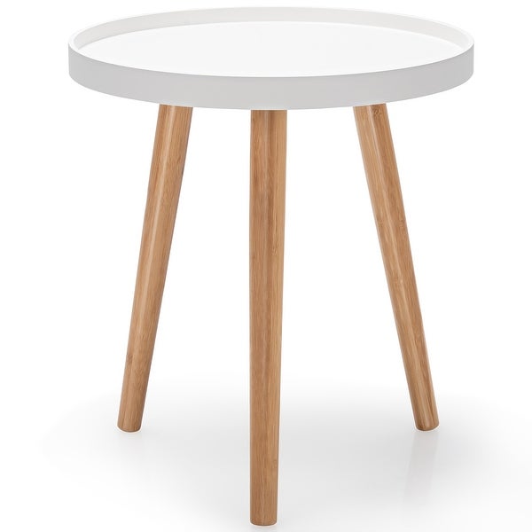 Round Side Table End Table with Wooden Tray Sturdy Sofa Beside Table