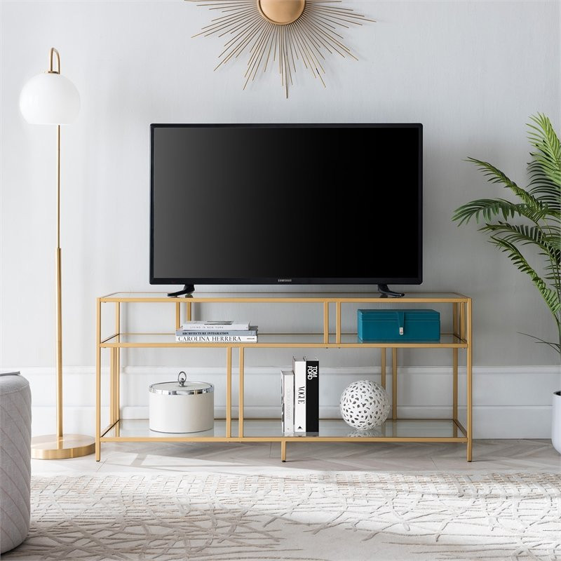 Henn ampHart 55 quotBlackened Bronze Metal/Glass TV Stand   Contemporary   Entertainment Centers And Tv Stands   by Homesquare  Houzz