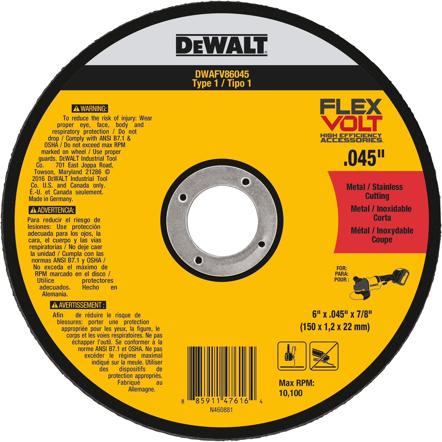 DW FlexVolt 6 in. D X 7/8 in. Ceramic Metal Cutting Wheel 1 pc