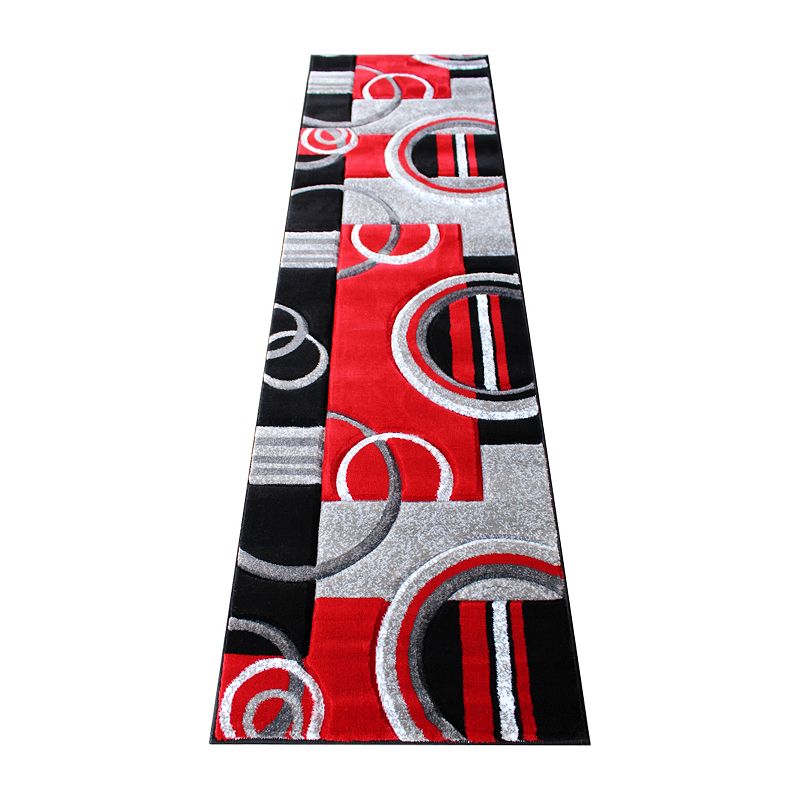 Masada Rugs Masada Rugs Sophia Collection 2'x7' Hand Sculpted Modern Contemporary Area Rug in Red， Gray， White and Black