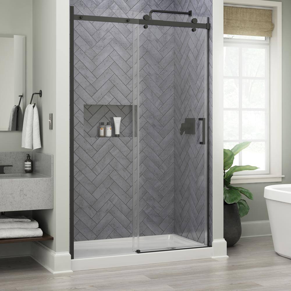 Delta Commix 48 in. x 76 in. Sliding Frameless Shower Door in Matte Black with 516 in. (8 mm) Clear Glass (1) SDESR48-MB-R