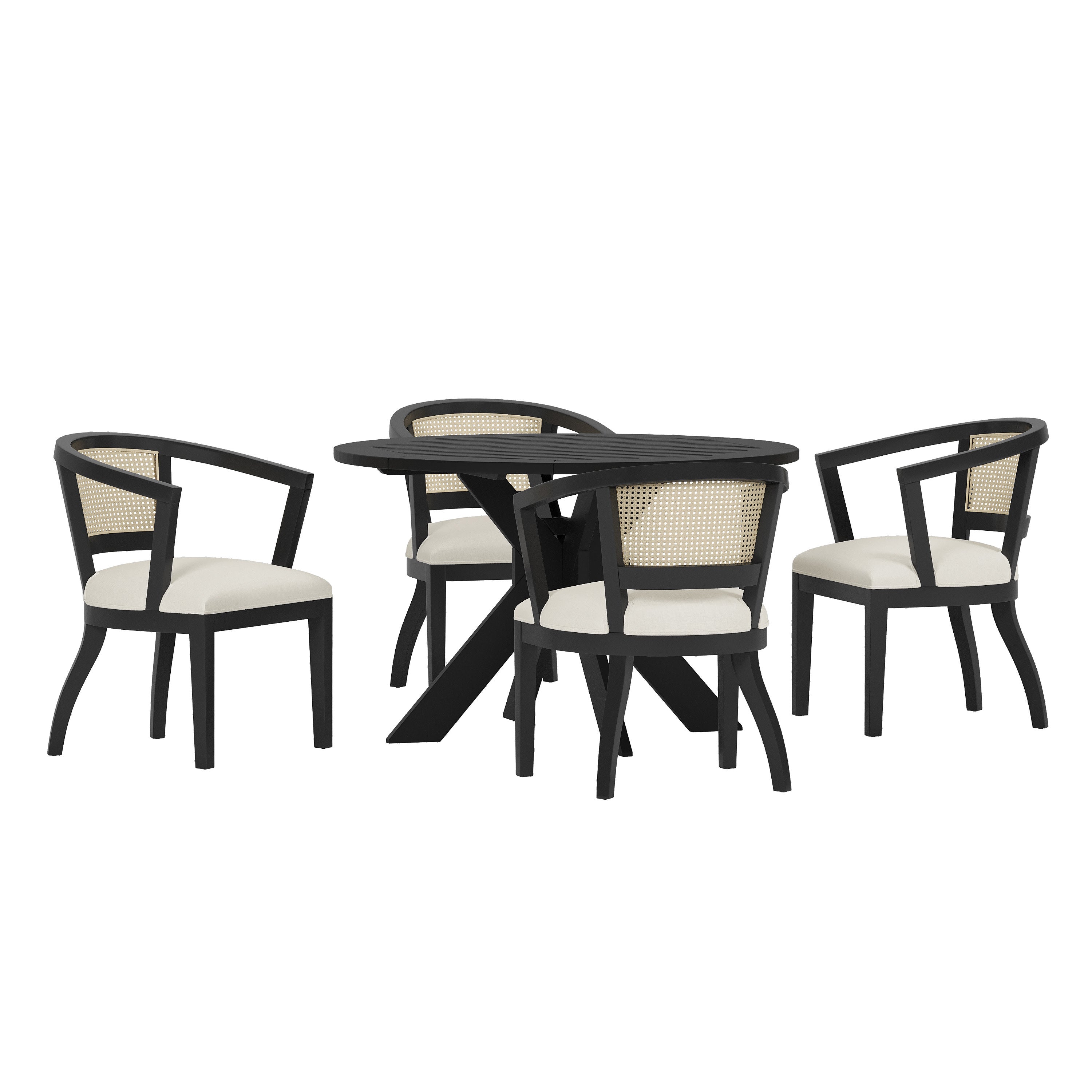 Bannock Contemporary Upholstered Wood and Cane 5 Piece Dining Set