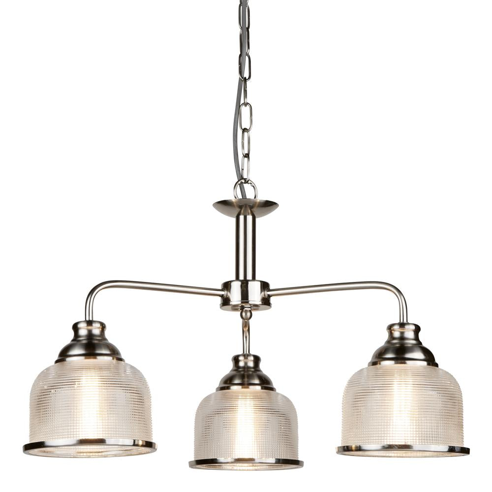 Searchlight 1683-3SS Bistro II Satin Silver Vintage 3 Lamp Pendant with Rib Glass Shades